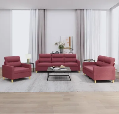 Produktbild von Maison Exclusive - 3-tlg. Sofagarnitur mit Kissen Weinrot Stoff