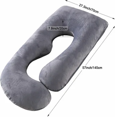 Image de Topchances Coussin de grossesse, grand coussin en forme de J pour tout le corps, 100 % coton, avec housse en velours interchangeable et lavable pour dormir et nourrir, 70 x 145 cm Gris+Bleu