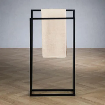 Immagine prodotto di Portasciugamani MAILO con 2 barre, nero - Porta asciugamani in metallo, porta asciugamani da bagno autoportante e salvaspazio, senza necessità di foratura, design moderno
