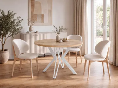 Obrázok produktu pre Okrúhly jedálenský stôl - priemer 100 alebo 120 cm - rozťahovací stôl s kovovými nohami s práškovým nástrekom bielej farby - industriálny štýl - 100 cm - dub Craft