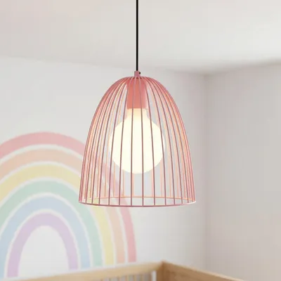 Produktbild von Hängeleuchte Metall Ø 24,5 cm H: max. 163 cm Drahtschirm Rosa E27 Kinderzimmerlampe Decke