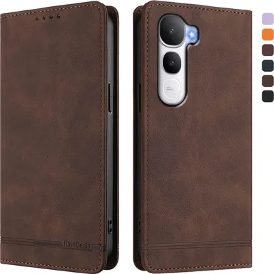 Image de Etui pour Vivo Y400, étui rétro en cuirPolyuréthaneavec support et fentes pour cartes de crédit Marron