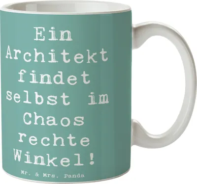 Produktbild von Mr. & Mrs. Panda Kaffeebecher Spruch Architekt Chaos - Meeresbrise - Geschenk, Pott, Kaffeetasse, Berufsliebe, Teetasse, handgefertigte Geschenke, Keramiktasse, Bauwerke