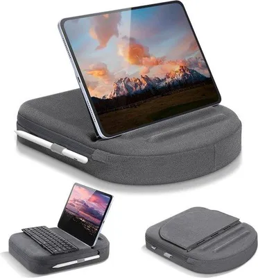 Produktbild von Einstellbarer Tablet-Halter mit Stifthalter, Grau, bis 28cm