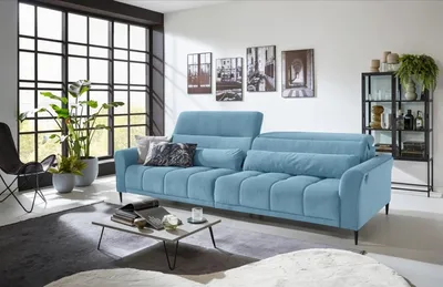 Produktbild von Big-Sofa >Wolve< 2x elektr. Verstellung, Fein-Cord blau - 280x108x118cm (BxHxT)
