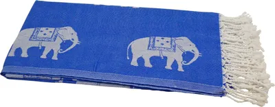 Produktbild von Hamamtuch Strandtuch Saunatuch mit Elefanten-Muster (klein) blau weiß