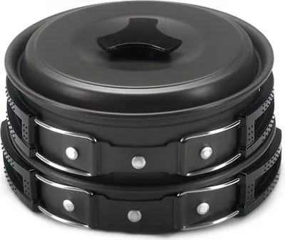 Produktbild von Outdoor-Kochgeschirr Camping-Picknicktopf Hartaluminium-Antihaftpfanne 8 Stück/Set, Schwarz