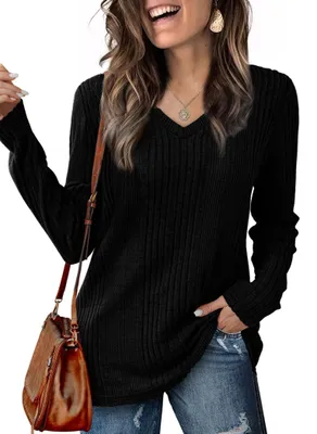 Immagine prodotto di Maglione a collo a V, maniche lunghe, nero, taglia XXL