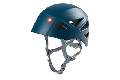 Kletterhelm "Shard" von Ocun in Blau mit Belüftungsöffnungen und verstellbarem Kinnriemen.