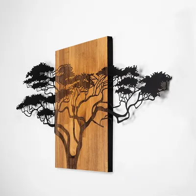 Produktbild von Wallity, Acacia Tree - 329, Wanddeko, Schwarz, Metall, 144 x 70 x 3 cm