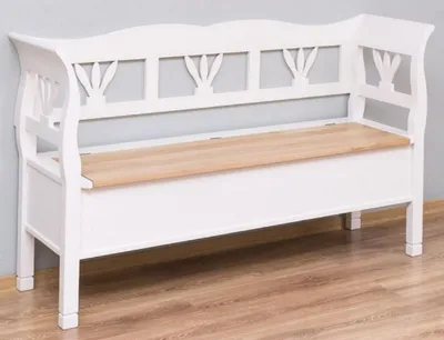 Zdjęcie produktu dla Ławka w stylu rustykalnym Casa Padrino biały / kolory naturalne 163 x 48 x h. 92 cm - Ławka z litego drewna z miejscem do przechowywania - Meble z litego drewna - Meble w stylu rustykalnym - Meble w stylu rustykalnym