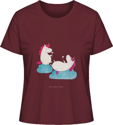 Produktbild von Mr. & Mrs. Panda Oberteil Damen Einhorn Sekt Größe M - Burgundy - Geschenk, Unicorn, Freundin, Sommershirt, Baumwoll T-Shirt, Korken, Kurzarmshirt, Einhörner, Beste