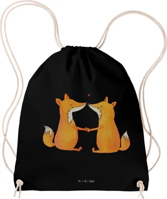 Produktbild von Mr. & Mrs. Panda rucksack beutel Füchse Liebe - Schwarz - Geschenk, wander, Turnbeutel, Partner, Ehemann, Jutebeutel, Fuchs, Sportbeutel, Ehe, Freund, Kleiner