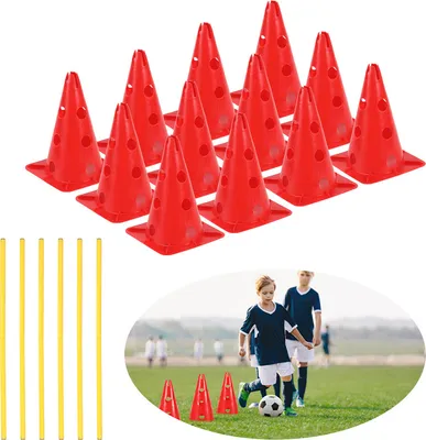 Image de TolleTour Set de 6 haies à enfoncer, entraînement de coordination pour l'entraînement de coordination, réglable en hauteur rouge Haies en plastique avec 12 cônes