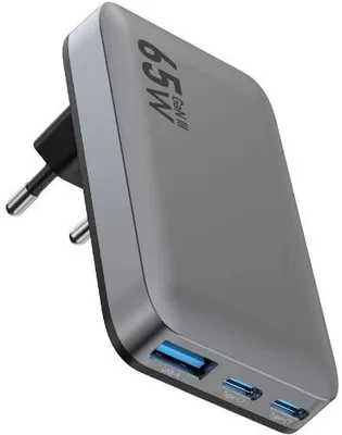 Produktbild von Ladestecker 220V/4A - Universal VT-47 GaN 65W - 1x USB-A / 2x USB-C grau