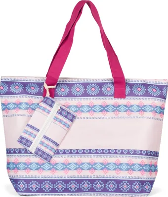 Produktbild von styleBREAKER Große Strandtasche mit buntem Azteken Boho Muster | Damen Schultertasche mit Reißverschluss & Extra-Täschchen | 57,5 x 40 x 15 cm
