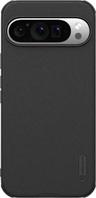 A black phone case with a camera cutout is shown against a black background.