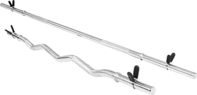 Produktbild von GORILLA SPORTS® Hantelstangen Set - inkl. Langhantelstange 170cm, SZ Curlstange 120cm, Federverschlüsse, 30mm, gerändelt, verchromt, Silber - Langhantel-Stange, SZ-Stange