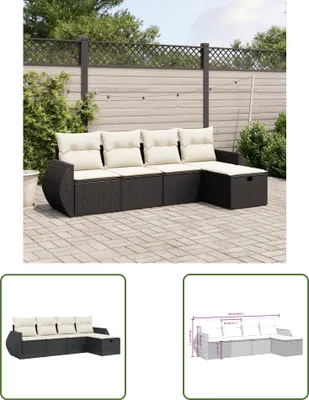 Produktbild von The Living Store 5-tlg. Garten-Sofagarnitur mit Kissen Schwarz Poly Rattan
