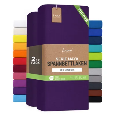Zdjęcie produktu dla Zestaw 2 sztuk prześcieradeł elastycznych Lavea® o wymiarach 200x220 cm, wykonanych w 100% z bawełnianej dzianiny – do materacy o grubości do 10 cm – miękkie, ciemnoniebieskie