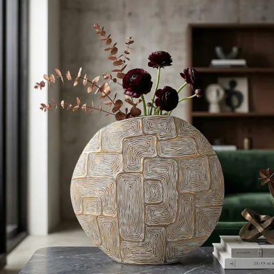 Immagine prodotto di Vaso in resina 48x13x44,5 cm, colore oro e bianco, modello Eklipsen di Mauro Ferretti