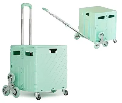 Obrázek produktu pro Nákupní vozík – skládací vozík – objem 75 l – multifunkční – pojízdný na kolečkách – pro kempování a skladování – zelený
