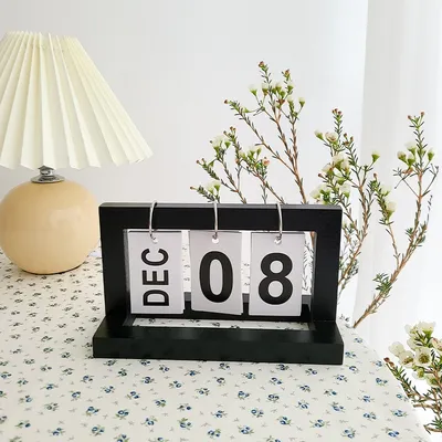 Produktbild von Holzflip -Kalender -Datum Tag Tag Display Dekoration Schwarz schwarz