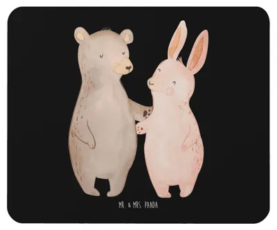 Produktbild von Mr. & Mrs. Panda Mousepad Bär und Hase Umarmen - Schwarz - Geschenk, Freundin, pc, BFF, Freunde, Mouse Pad, Best Friends, Mauspad, für Immer, mousematte, laptop