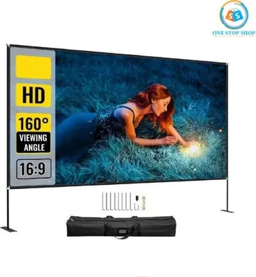 Image de Écran géant de 150 pouces - Qualité 4K Full HD - Champ de vision de 160 degrés - Écran de projection - Écran pour vidéoprojecteur - Format 16:9 - Support inclus - Noir