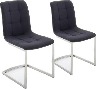 Produktbild von Esszimmerstühle Freischwinger 2er Set Anthrazit mit Steppung in Sitz und Rücken, Edelstahloptik