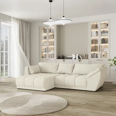 Produktbild von Masseno Ecksofa ORENTI L-S mit Schlaffunktion L-Form, Sofa mit Bettkasten, Wohnzimmersofa, Couch, Soffa, Bettsofa, Couchgarnitur- Creme, QUELLE 02