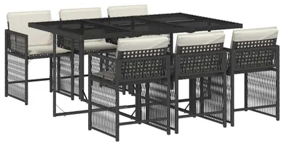 Produktbild von vidaXL 7-tlg. Garten-Essgruppe mit Kissen Schwarz Poly Rattan