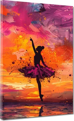 Produktbild von Abstrakt Ballerina Sonnenuntergang Leinwandbild Wandbild Wanddeko Tanzen: 60x80x2cm