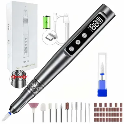 Produktbild von Kabelloser Elektrische Nagelfräser 35000 u/Min, Professionelle Nagelfeilen Set, Nagelbohrer DIY Maniküre Pediküre Set für Naturnägel, 1000mAh, grau