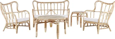 Zdjęcie produktu dla BELIANI Zestaw mebli ogrodowych beżowy naturalny rattan 2 fotele 2 stoliki sofa poduszki na zewnątrz do wewnątrz boho