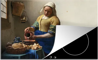 Produktbild von KitchenYeah© Herdabdeckplatte Das Milchmädchen - Kunst - Alte Meister - Vermeer , 80x52cm, Küche Deko, Glaskeramikkochfeld Herdabdeckung, Abdeckplatte fùr Kochfeld