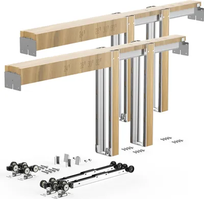 Image de VEVOR Cadre de porte coulissante pour portes de 1219-1829 mm de large & 2032 mm de haut, kit de système de porte coulissante en acier galvanisé & bois avec mécanisme de fermeture douce à deux voies & coulissement en douceur, pour le salon
