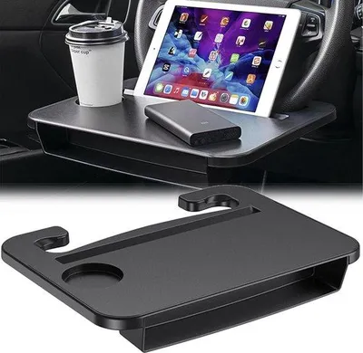 Produktbild von Schreibtisch für Auto, mit Getränkehalter - schwarz - Lenkradschreibtisch - ideal für unterwegs