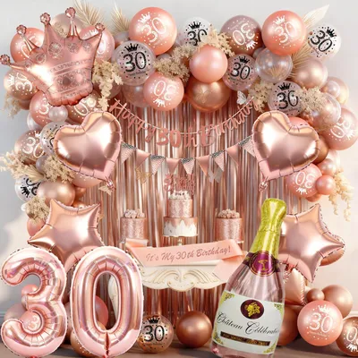 Produktbild von Geburtstagsdeko Roségold, Wimpelgirlande, Zahlenballons 30, für die Feier