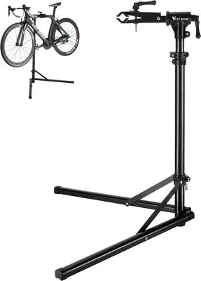 Image de Support de montage et de réparation pour vélo - Trépied pliable - Alliage d'aluminium - Réglable en hauteur - Portable - Autonome - Pour l'entretien et le rangement