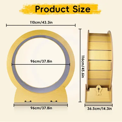Image de Roue d'exercice en bois pour chat - Grande roue d'exercice pour chat d'intérieur - Roue d'entraînement pour chats de grande taille - Tapis amovible - Avec jouet stimulant pour chat - XL