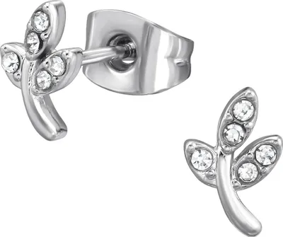 Produktbild von Ohrringe Ohrstecker 316L Chirurgenstahl Blätter mit Kristallen Farbe - Silber