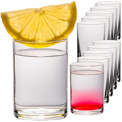Produktbild von PLATINUX Shotgläser Set 12 Stück – Schnapsgläser 60ml klar – stabile zylindrische Form mit dickem Boden 6cl – Glas transparent, spülmaschinenfest, EU-Herstellung