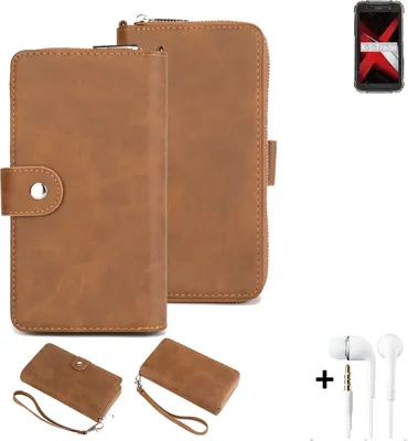 Produktbild von K-S-Trade Handy Schutz Hülle kompatibel mit Doogee S35 + Kopfhörer Portemonnee Tasche Wallet-Case Bookstyle-Etui braun (1x)