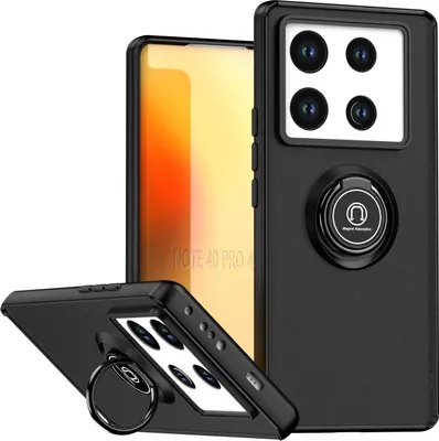 Produktbild von Hülle für Infinix Note 40 Pro 4G/5G Matte Transluzent TPU Stoßfest Schutzhülle mit Ring Halter Ständer Schwarz