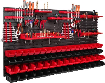 Obrázek produktu pro 68 Stohovací boxy Nástěnné regály na nářadí Dílenské regály na nářadí 156x78cm Nástěnné regály na nářadí Skladovací systém Hromadné regály Vizuální úložné boxy Extra silné nástěnné panely Regály Rozšiřitelné dílenské regály Skladování Re