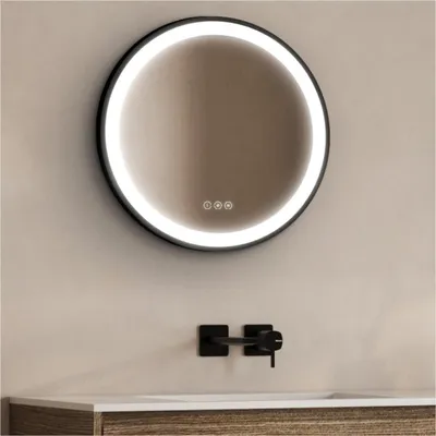 Image de Miroir LED rond avec cadre alu noir AUREYA