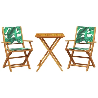 Produktbild von vidaXL 3-tlg. Bistro-Set Blattmuster Stoff und Massivholz