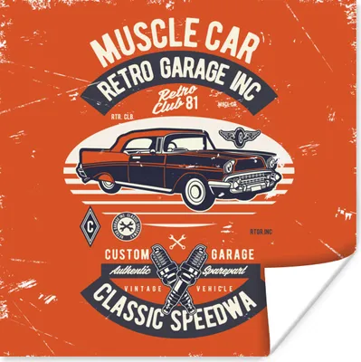 Produktbild von MuchoWow® Poster Autos - Oldtimer - Zeichnung 100x100 cm - Babyzimmer