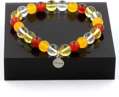 Immagine prodotto di Bracciale perle di quarzo + agata gialla + agata rossa + citrino 8 mm